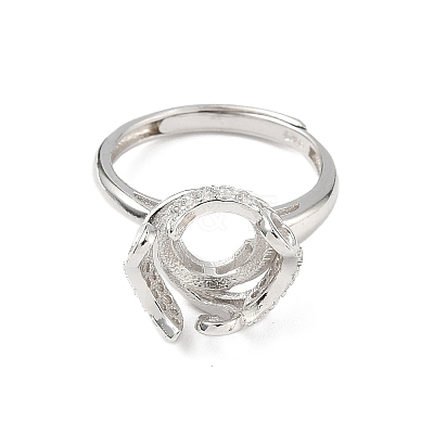 Rhodium Plated 925 Sterling Silver Micro Pave Clear Cubic Zirconia Adjustable Ring Components STER-NH0017-01P-1