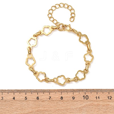 304 Stainless Steel Flower Link Chain Bracelets for Women BJEW-F536-23G-1