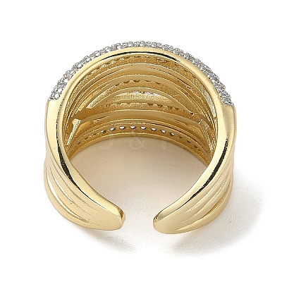 Rack Plating Brass Micro Pave Cubic Zirconia Cuff Finger Rings for Women RJEW-C114-16B-G-1