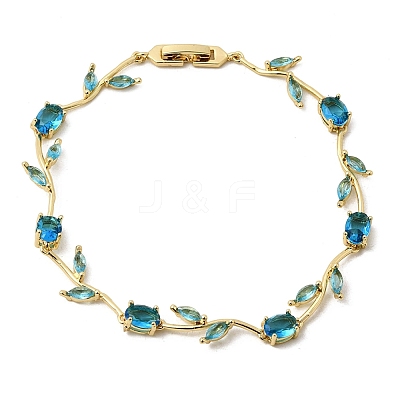 Leaf Brass Micro Pave Cubic Zirconia Link Chain Bracelets for Women BJEW-D455-01G-1