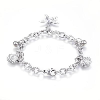 Tarnish Resistant 304 Stainless Steel Charm Bracelets BJEW-G544-05P-1