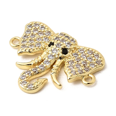 Brass Micro Pave Clear and Black Cubic Zirconia Elephant Connector Charms KK-A296-44B-G-1