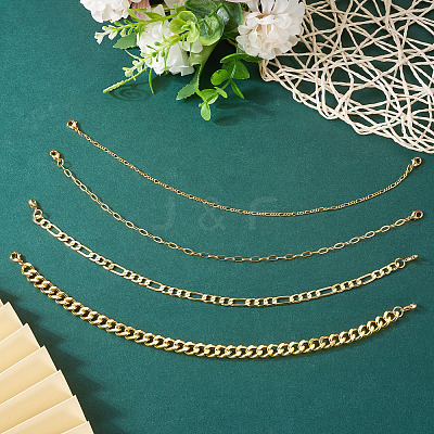 4Pcs 4 Styles Brass Paperclip & Cuban Link 7 Curb Chains AJEW-TAC00042-1