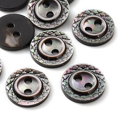 Natural Black Lip Shell Flat Round Buttons with Carved Rim SH-CBA18B6-02B-06-1