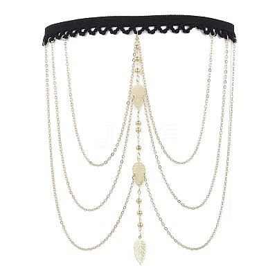 Brass Layered Leaf Tassel Thigh Leg Chains AJEW-AN00656-1