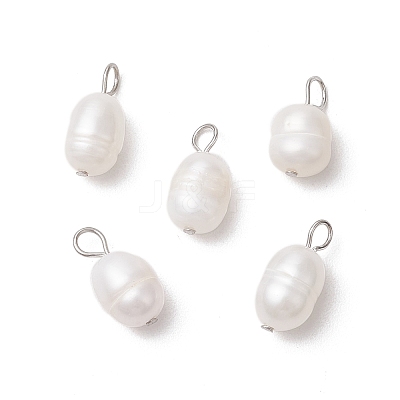 Natural Cultured Freshwater Pearl Rice Charms PALLOY-JF03921-01-1