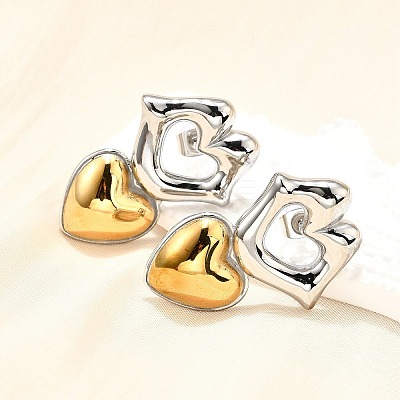 304 Stainless Steel Two-tone Stud Earrings for Women EJEW-R023-01GP-05-1