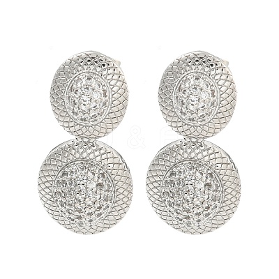 Oval Brass Pave Clear Cubic Zirconia Dangle Stud Earrings EJEW-M258-29P-1