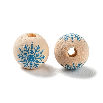 Printed Wood European Beads WOOD-Z002-08G-1