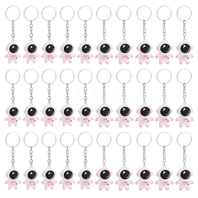 30Pcs 2 Styles Astronaut PVC & Iron Pendant Keychains KEYC-NB0001-84A-1