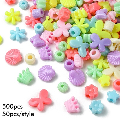 50Pcs 10 Styles Opaque Plastic Beads KY-YW0001-68-1