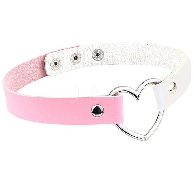 Adjustable Gothic Two Tone PU Leather Alloy Heart Choker Necklaces for Women NJEW-WH20816-007P-E-1