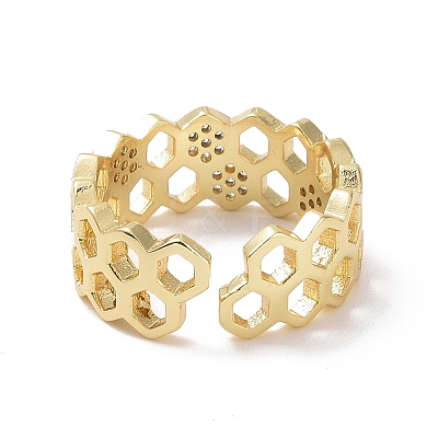 Clear Cubic Zirconia Honeycomb Open Ring X-RJEW-P032-25G-1