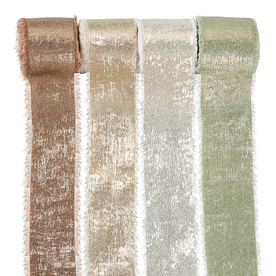4 Rolls 4 Colors Satin Frayed Ribbon SRIB-TA0001-19-1