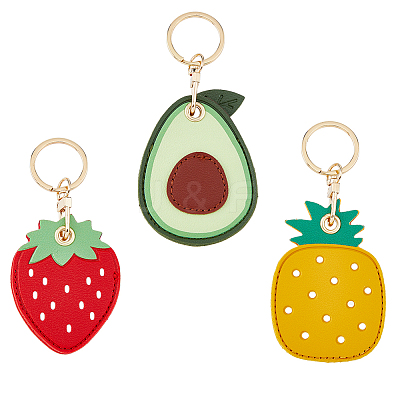 3Pcs 3 Styles Fruit Style Cute PU Leather Protective Case Holder for Access Card Keychain KEYC-HY0001-11-1