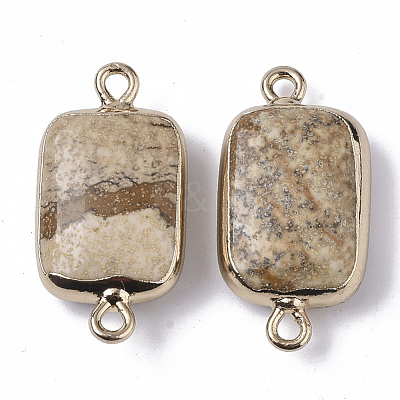 Edge Golden Plated Natural Picture Jasper Links connectors G-S359-034E-1