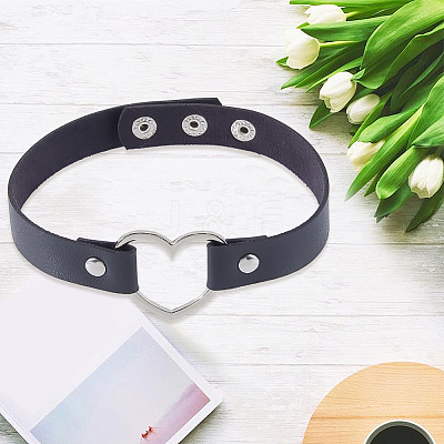 Punk Metal Heart PU Leather Choker Necklaces for Women NJEW-CL0001-20-1