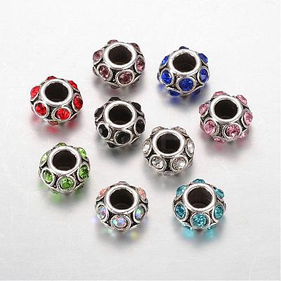 Rondelle Tibetan Style Alloy Rhinestone European Large Hole Beads MPDL-F017-12-1
