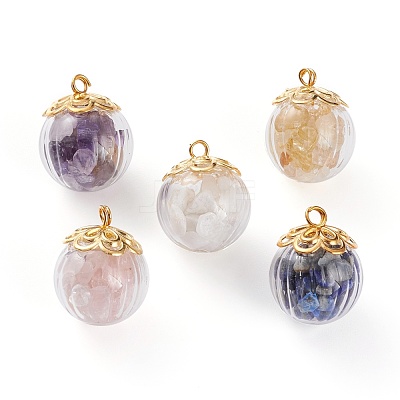 Natural Mixed Gemstone Chip Pendants PALLOY-JF00593-1