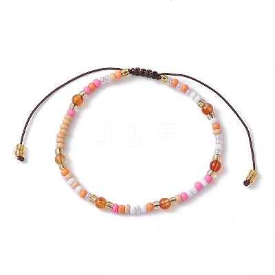 Natural Mixed Gemstone & Glass Seed Braided Bead Bracelet BJEW-JB09530-1