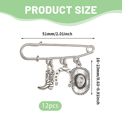 12Pcs West Cowboy Steel Heavy Duty Safety Pins Brooch JEWB-CA00007-1