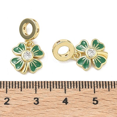 Saint Patrick's Day Brass Pave Clear Cubic Zirconia European Dangle Charms KK-F933-01G-1