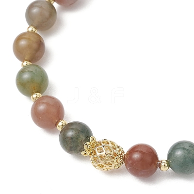 Natural Indian Agate Round Beaded Bracelets BJEW-JB11925-01-1
