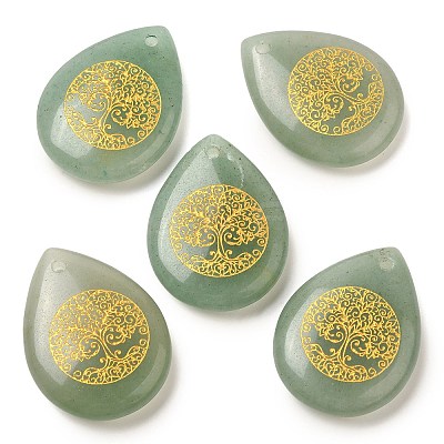 Natural Green Aventurine Drop Pendants G-C158-01E-1