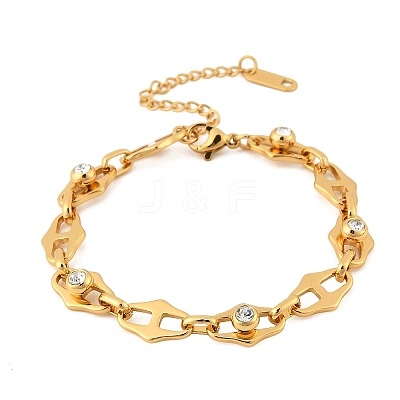 304 Stainless Steel Micro Pave Cubic Zirconia Link Chain Bracelets for Women BJEW-P393-01G-1
