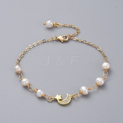 Natural Pearl Link Bracelets BJEW-JB04884-1