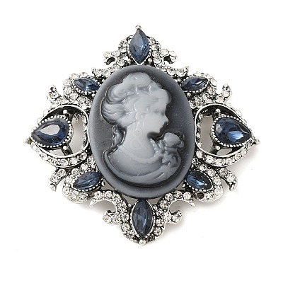 Retro Alloy Rhinestone Rhombus Brooch JEWB-B022-01AS-02-1