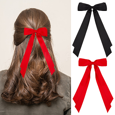 Big Bowknot Polyester Alligator Hair Clips AJEW-CP0008-42B-03-1
