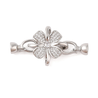 Rack Plating Flower Brass Pave Clear Cubic Zirconia Fold Over Clasps FIND-Q112-01P-1