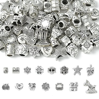 60Pcs 15 Styles Tibetan Style Alloy European Beads FIND-YW0005-07-1