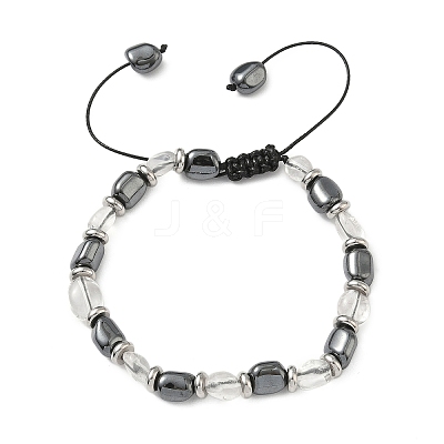 Natural Quartz Crystal & Non-magnetic Synthetic Hematite Beaded Braided Bead Bracelets for Men Women BJEW-Z148-08P-01-1