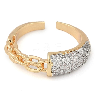 Chain Style Brass Micro Pave Clear Cubic Zirconia Open Cuff Ring for Women RJEW-Q819-06G-1