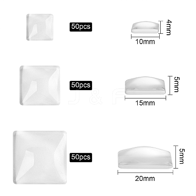 150Pcs 3 Styles Transparent Glass Square Cabochons GGLA-SZ0001-31-1
