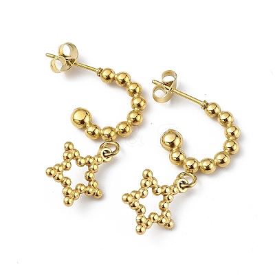 Ion Plating(IP) 304 Stainless Steel Hollow out Star Dangle Stud Earrings for Women EJEW-I284-22G-1