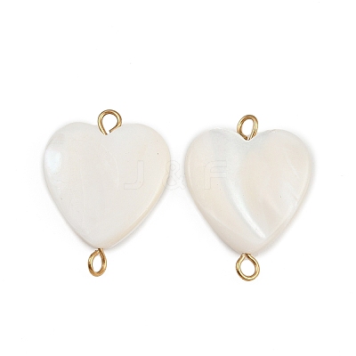 Natural Shell Heart Connector Charms STAS-D378-25G-1