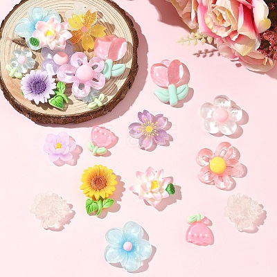 11Pcs 11 Styles Opaque & Transparnt Resin Flowers Cabochons RESI-YW0005-41-1