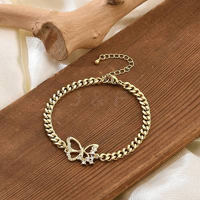 Brass Micro Pave Clear Cubic Zirconia Link Bracelets BJEW-Z082-03G-01-1