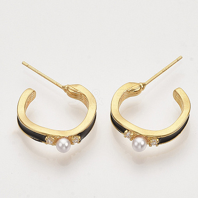 Brass Micro Pave Cubic Zirconia Stud Earrings EJEW-T007-11G-01-NF-1