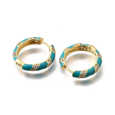 Brass Micro Pave Clear Cubic Zirconia Huggie Hoop Earrings EJEW-H121-22G-02-1