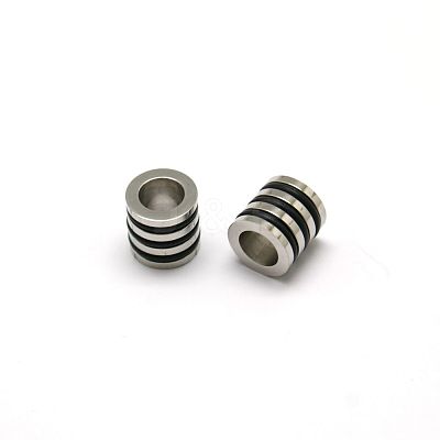 Nice Big Hole 304 Stainless Steel Wrapped Black Rubber Column Beads STAS-O041-02-1