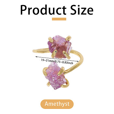 1Pc Raw Natural Gemstone Nuggets Beads Alloy Cuff Rings RJEW-PH0001-15A-1