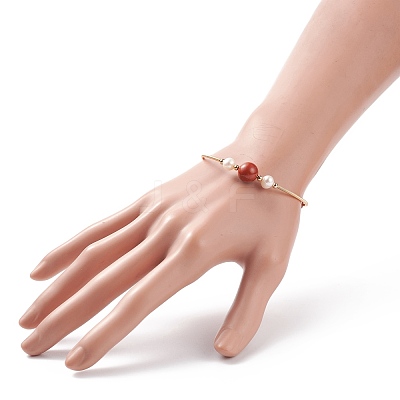 Natural Gemstone & Pearl Round Beaded Bangle BJEW-JB08464-1