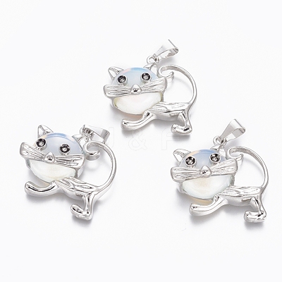 Opalite Kitten Pendants G-J386-C10-1