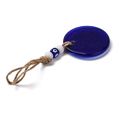 Flat Round with Evil Eye Lampwork Pendant Decoration HJEW-Z005-01D-1