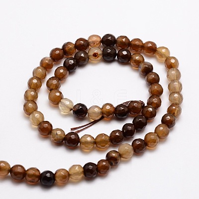 Faceted Natural Agate Round Beads Strands G-E319B-6mm-08-1