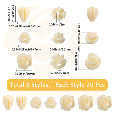 60Pcs 3 Styles Dyed Synthetic Coral Carved Beads CORA-SC0001-09-1